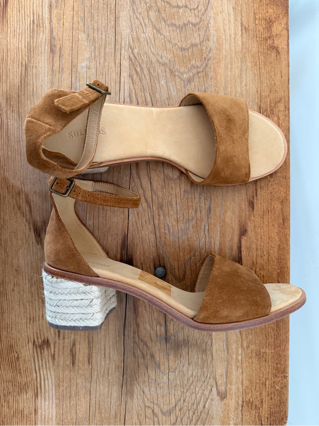 Nwob Soludos Anthro Capri Espadrilles Block Heel Tan Suede Sandals Women’s 11 — image 6 of 8